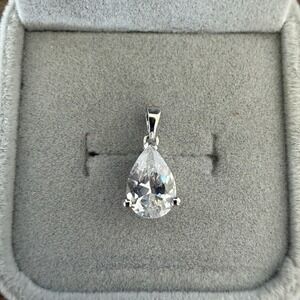 Pear Shaped Solitaire Cubic Zirconia Pendant 925 Sterling Silver NO CHAIN